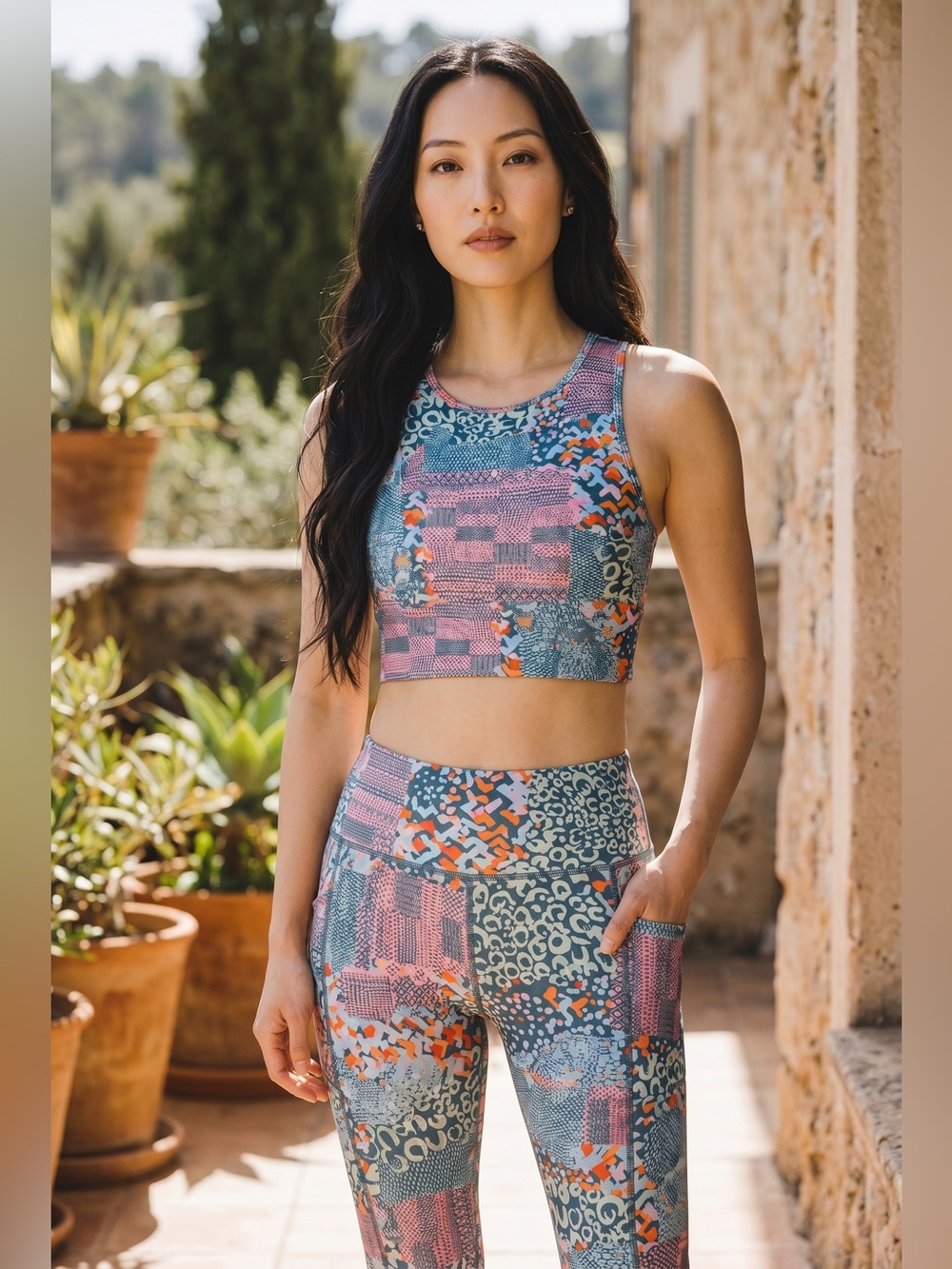 Daily Practice High-Neck Crop Sports Bra in Multi-Color Leggins Sets